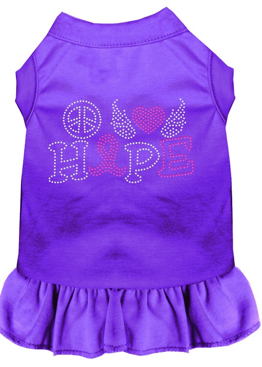 Peace Love Hope Breast Cancer Rhinestone Pet Dress Purple XS